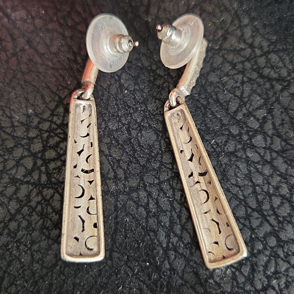 Brighton Silver Contempo Patterned Bar Drop Earrings - With Crystals - Picture 2 of 5